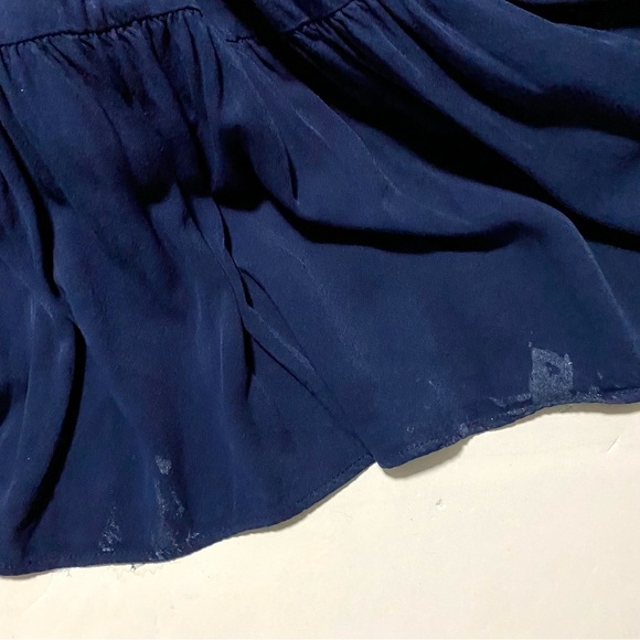 Navy Blue Embroidered Dress Sz Medium Floral Boho Long Sleeves Tiered Elastic - Picture 17 of 17